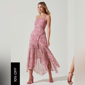 Malvina one shoulder floral midi in pink. NWT